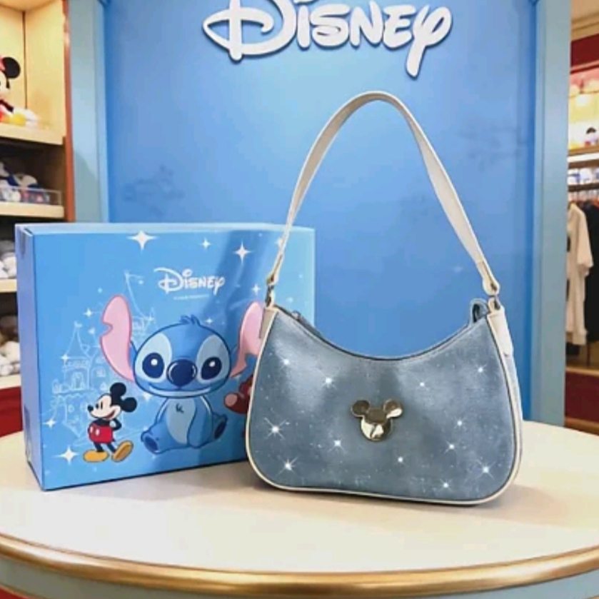 Disney Tas Mickey Sling Bag Warna Biru Wanita 33002 Tas Bahu Hand Bag Bahan Denim Jeans & Free Box