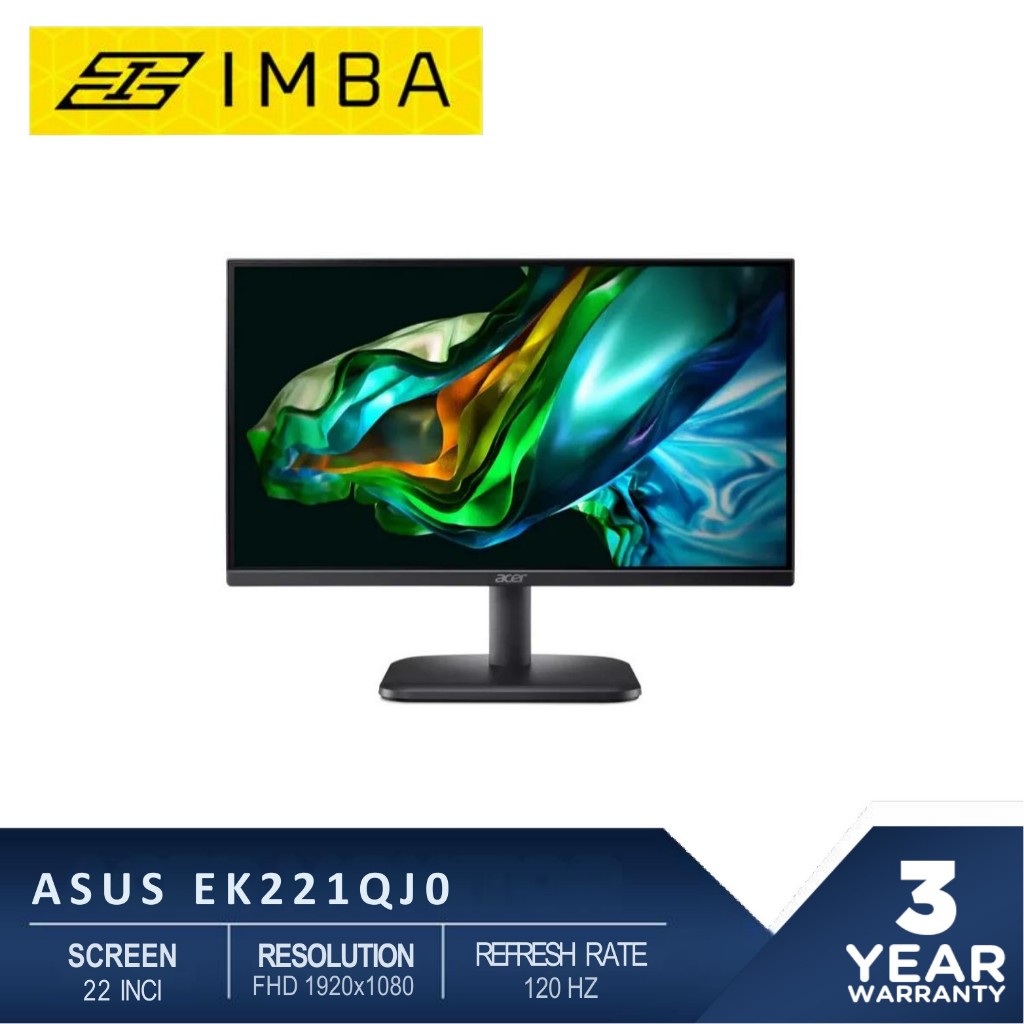 ACER MONITOR 22 INCH EK221QJ0 VA FHD 1080P 1MS 120HZ VGA&HDMI BULT IN SPEAKER ERGONOMICS 3Y SERVICE 