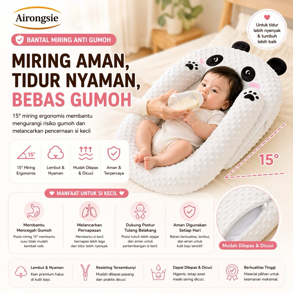 Bantal Bayi Anti Gumoh 15° – Bantal Miring Newborn Anti Muntah