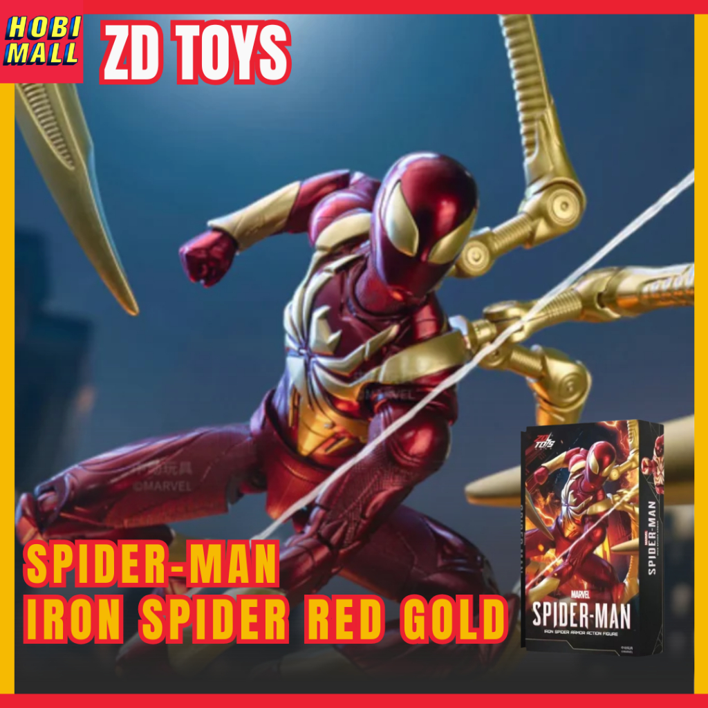 Action Figure ZD Toys Spider Man Spiderman Iron Spider Red Gold Suit PS4 Original 1:10 Scale 18cm