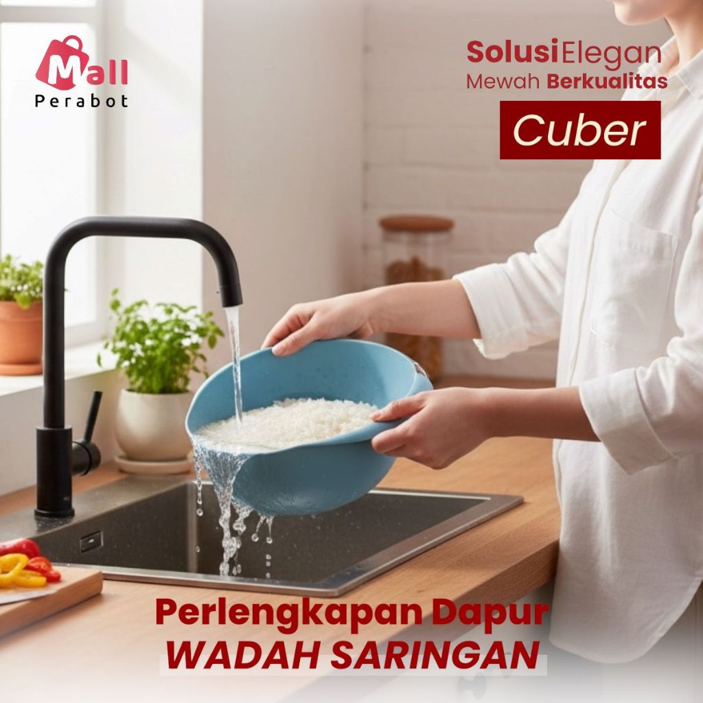 Mall Perabot | Baskom Cuci Beras Multifungsi Wadah Saringan Sayur Buah Anti Tumpah Plastik