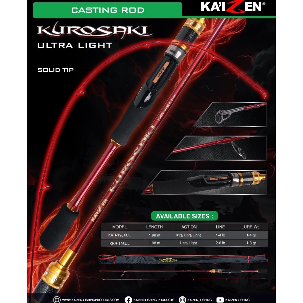 (TERMASUK PACKING PIPA) Joran Pancing Carbon Solid Ultra Light/Joran UL Kaizen Kurosaki 198cm