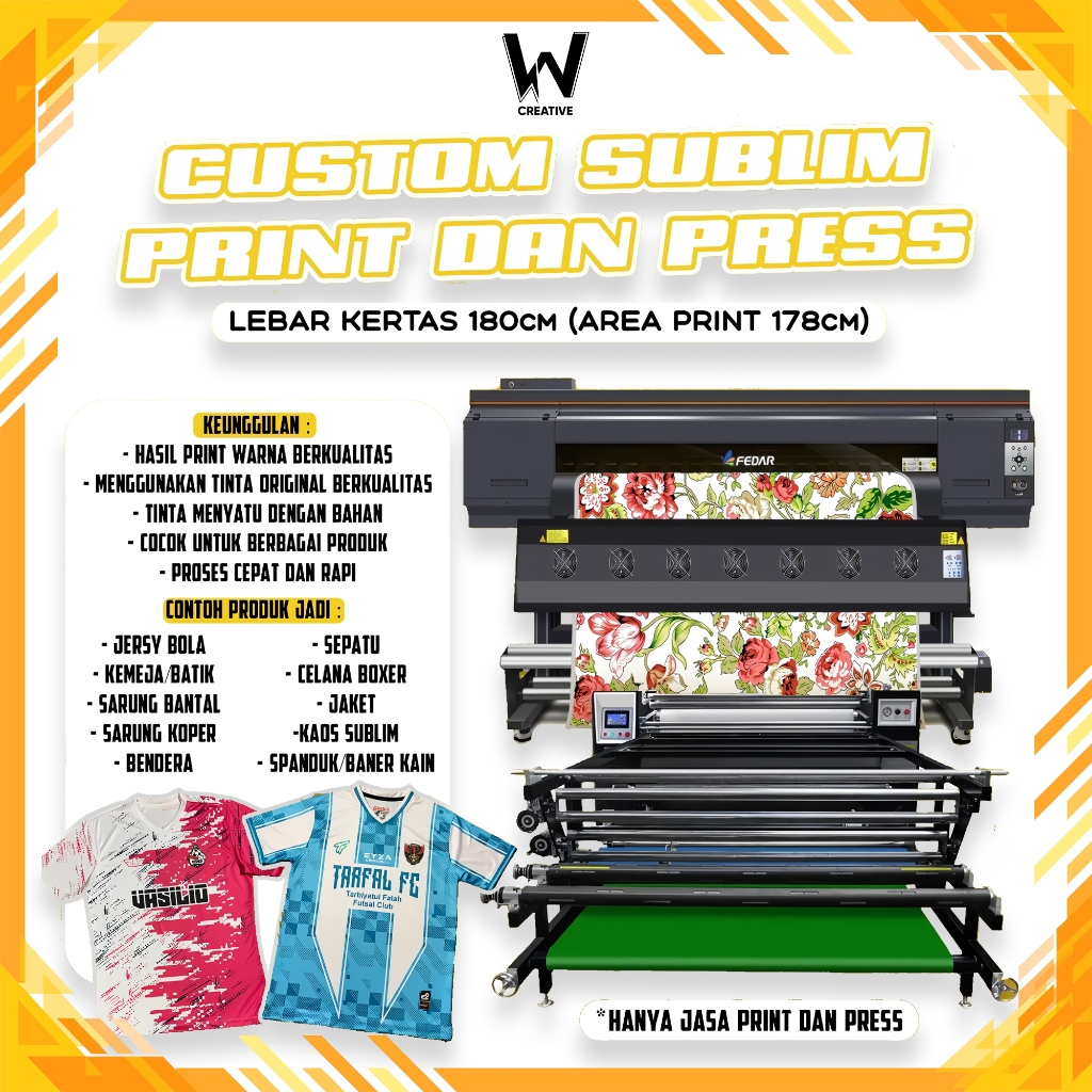 Jasa Cetak SUBLIM CUSTOM Print Only Print Press Sublum Jersey Bendera Kerudung Bebas File Siap cetak