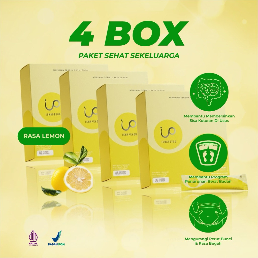Isoslim Fiber Drink - Paket Hemat keluarga 4 box (isi 15 sachet / box) Detox Pencernaan, Lancar BAB,