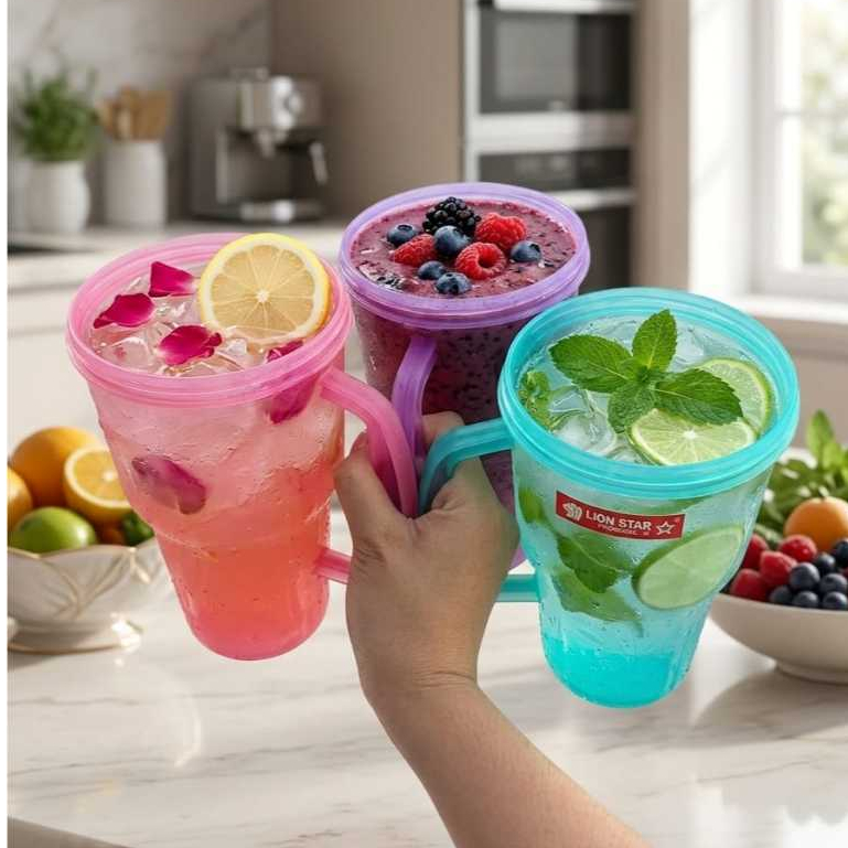 Tumbler Plastik Sunly 1000ml / Mug Tutup / Gelas Tangkai Tutup NP Ok1