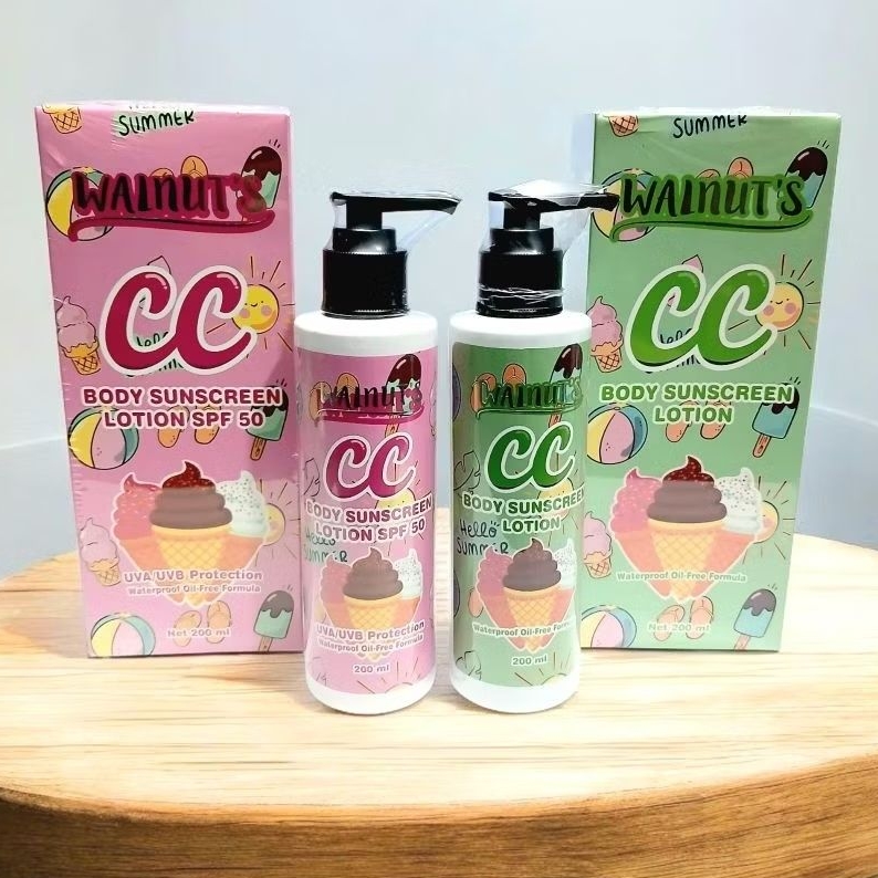 Walnut's CC Body Sunscreen Lotion 200m- Perlindungan UV SPF 50 PA+++ & Efek Tone-Up - Mencerahkan Me