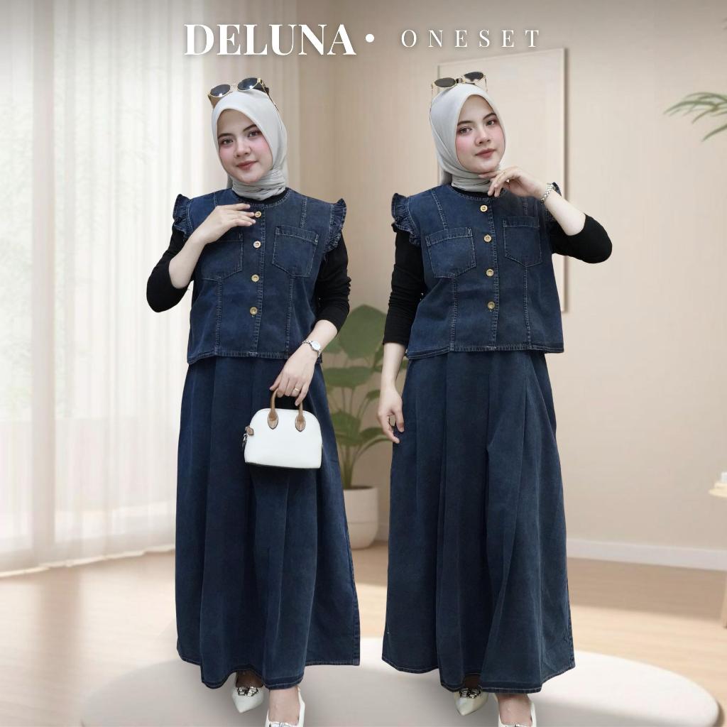 Deluna One Set Rok 2in1 - Setelan Jeans Wanita (Tanpa manset)