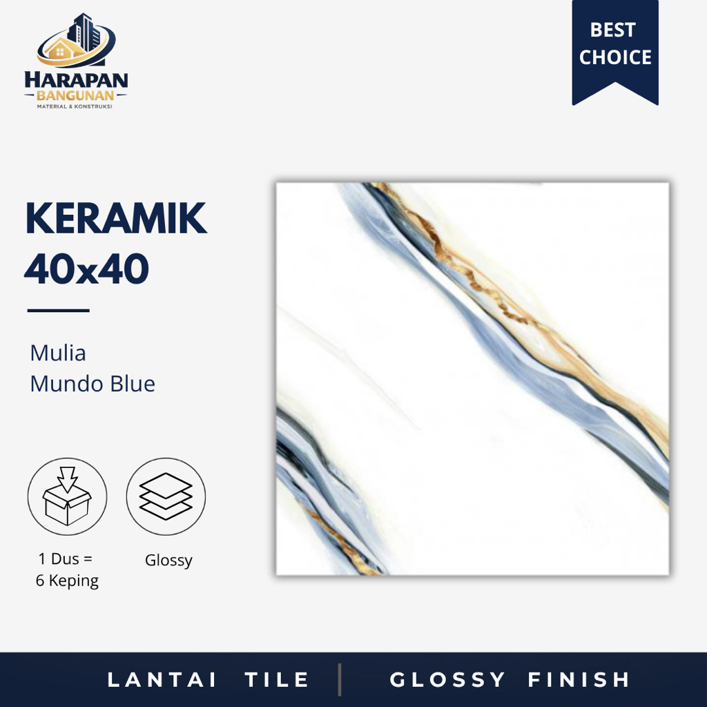 Keramik Lantai Biru 40x40 Mulia Mundo Blue Glossy 40 x 40