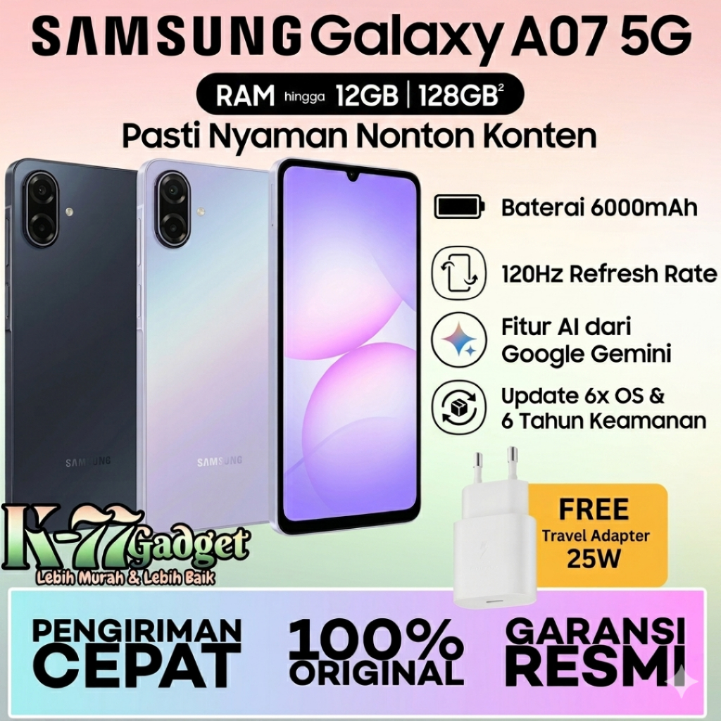 Samsung Galaxy A07 5G - RAM 6GB+6GB*/128GB - Garansi Resmi