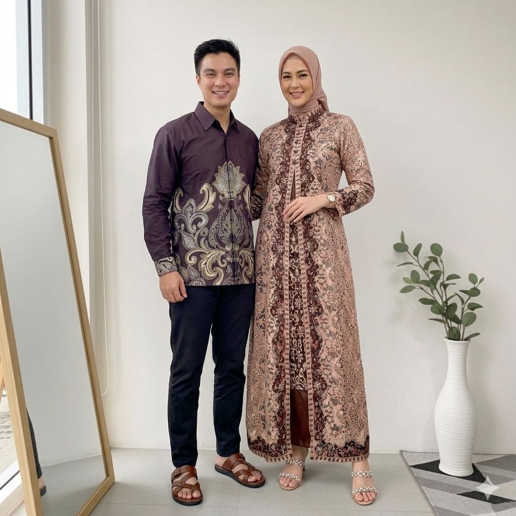 Set Couple Gamis Verhoeven Premium - Gamis Pesta - Couple Gamis Brokat Modern