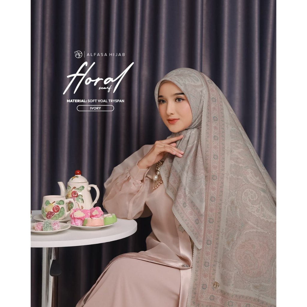 HIJAB SEGI EMPAT MOTIF PREMIUM FLORAL SCARF - ALFASA HIJAB