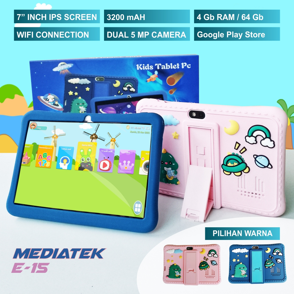 Tablet Anak Android Kids Study Tab E15 / Tablet Edukasi  Mediatek IPS Screen Wifi Only / Tablet Bela