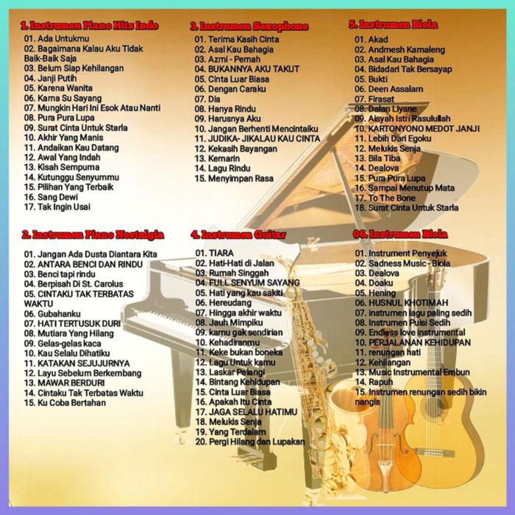 KASET CD MP3 LAGU INSTRUMEN INDONESIA TERPOPULER - CD MP3 LAGU RELAXATION - KASET MP3 LAGU INSTRUMEN