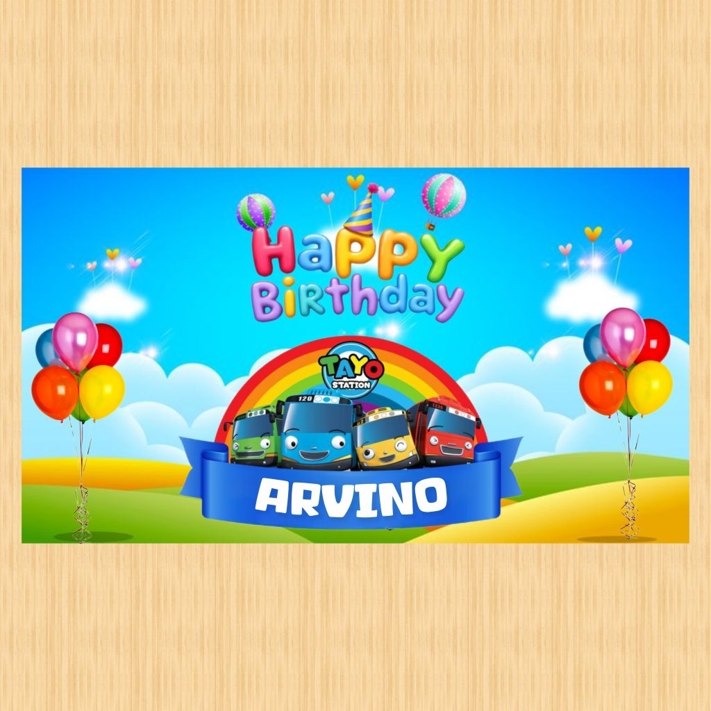 Spanduk TAYO banner spanduk banner ultah anak background TAYO custom backdrop ulang tahun anak TAYO 