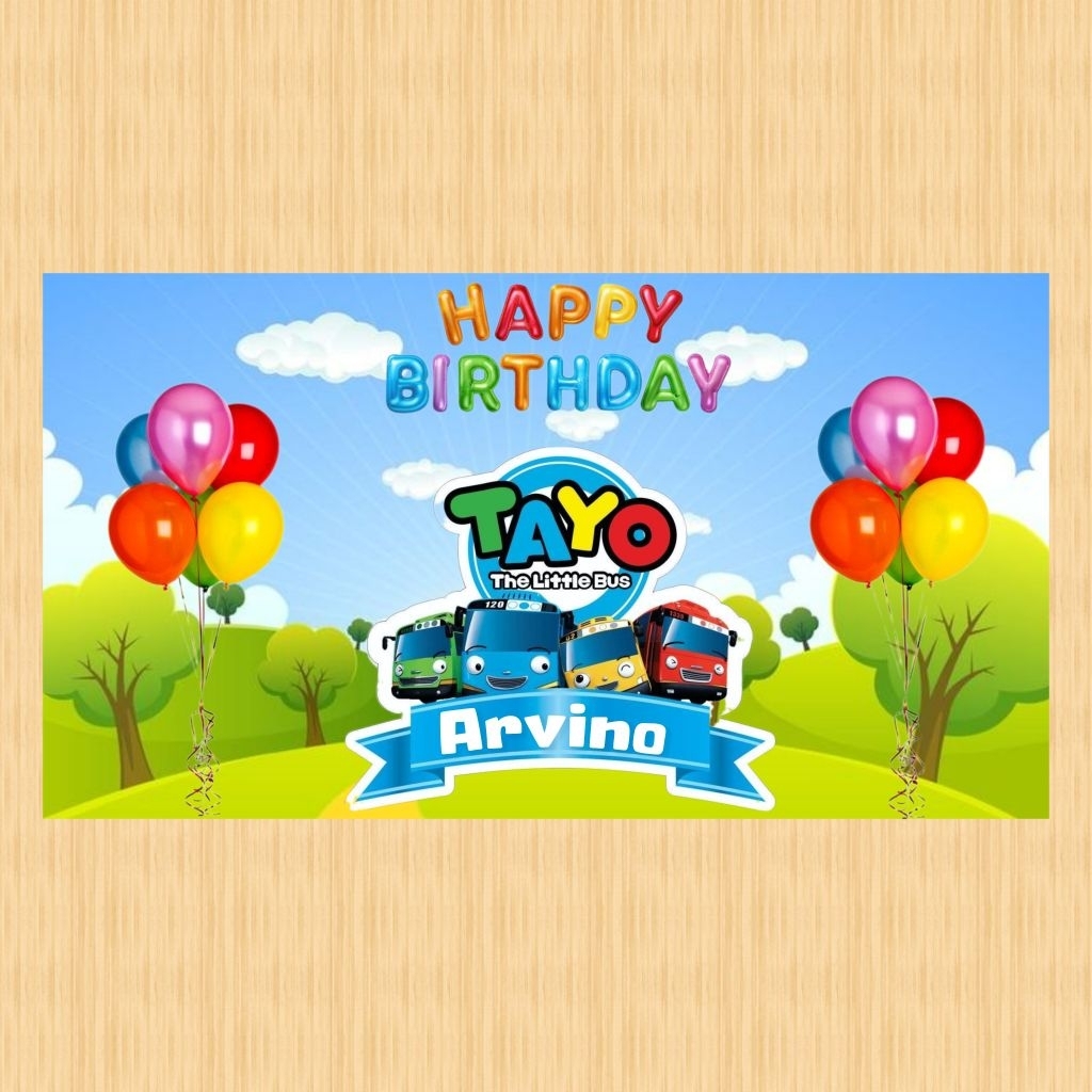 Spanduk TAYO banner spanduk banner ultah anak background TAYO custom backdrop ulang tahun anak TAYO 