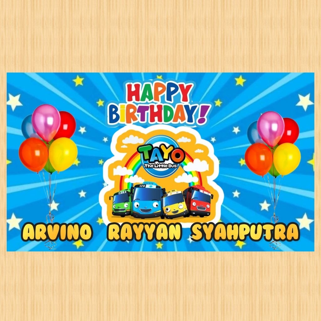 Spanduk TAYO banner spanduk banner ultah anak background TAYO custom backdrop ulang tahun anak TAYO 