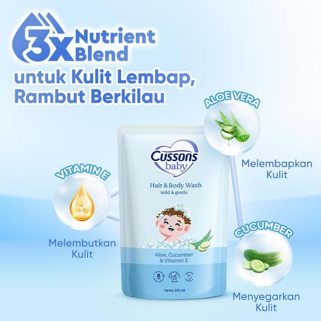 Cussons Baby Hair & Body Wash Mild & Gentle 375mL - Sabun Bayi 2in1 Refill