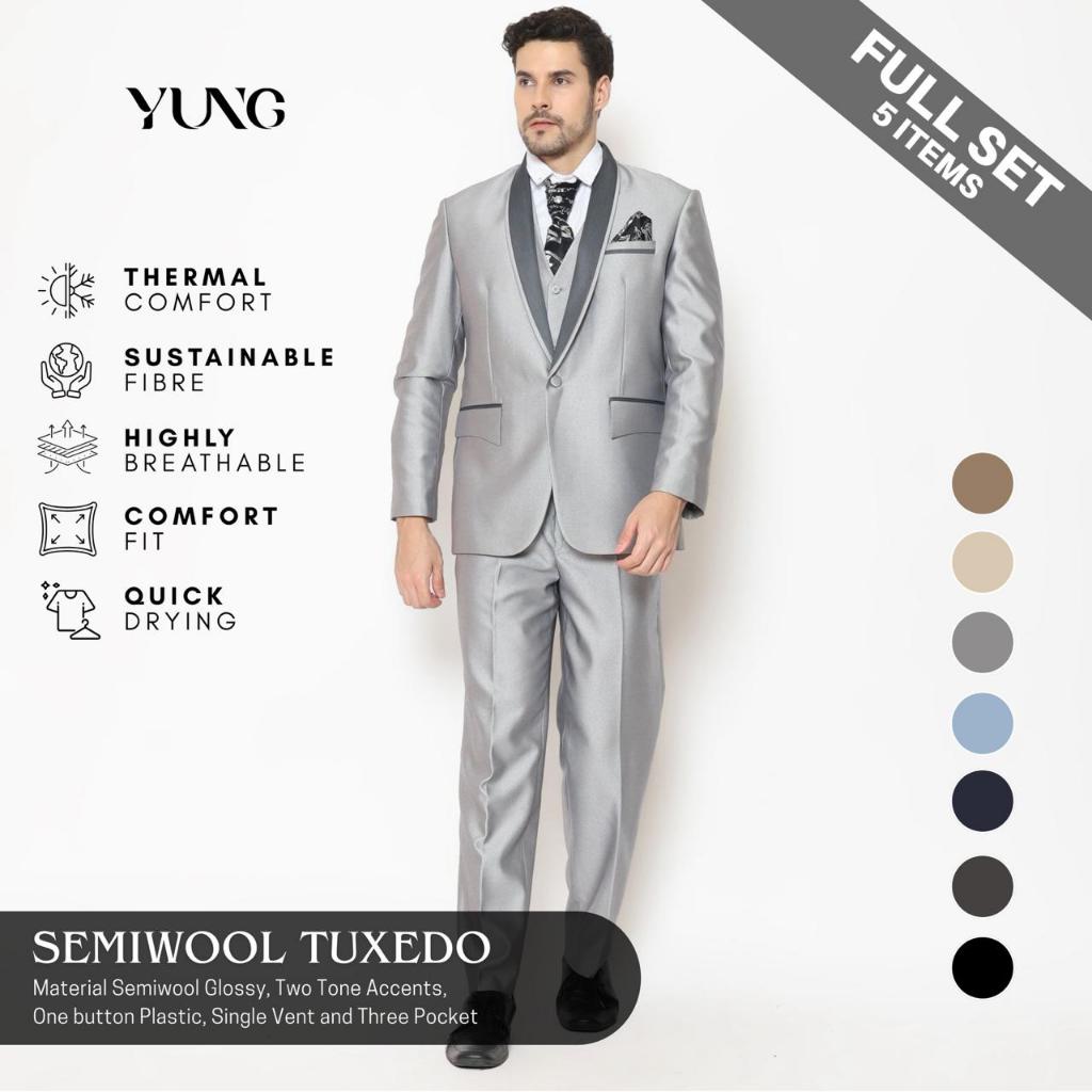 YUNG - Fullset Silver - Jas Pria Pengantin Formal Setelan Semi Wool