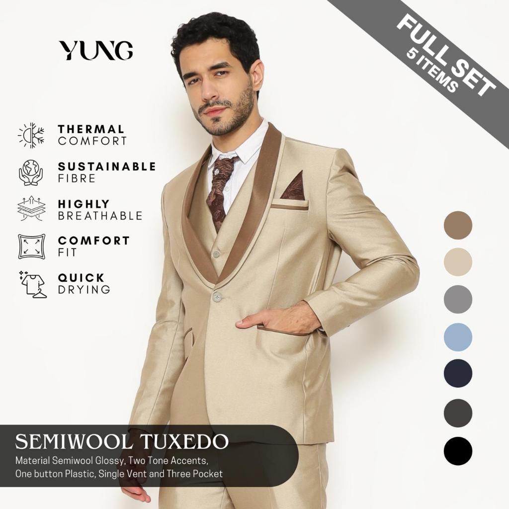 YUNG - Fullset Mocca - Jas Pria Pengantin Formal Setelan Semi Wool