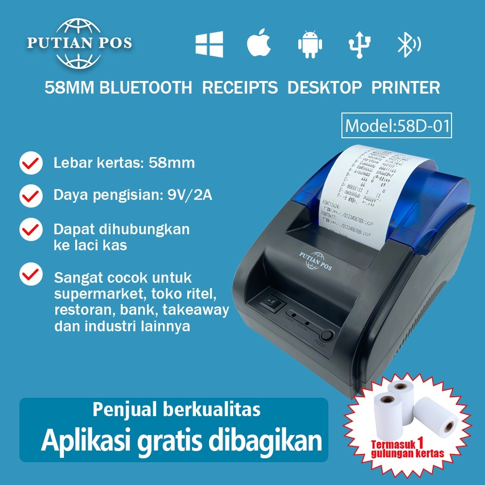 Printer termal Bluetooth, printer resi pengiriman, mesin kasir, printer nota, grosir murah per karto