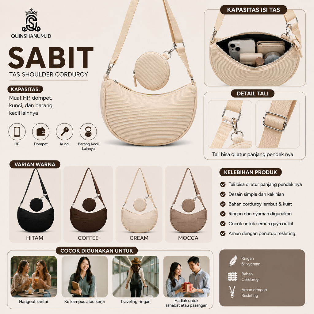 Tas Selempang Wanita Corduroy Kekinian Sling Bag Casual QM