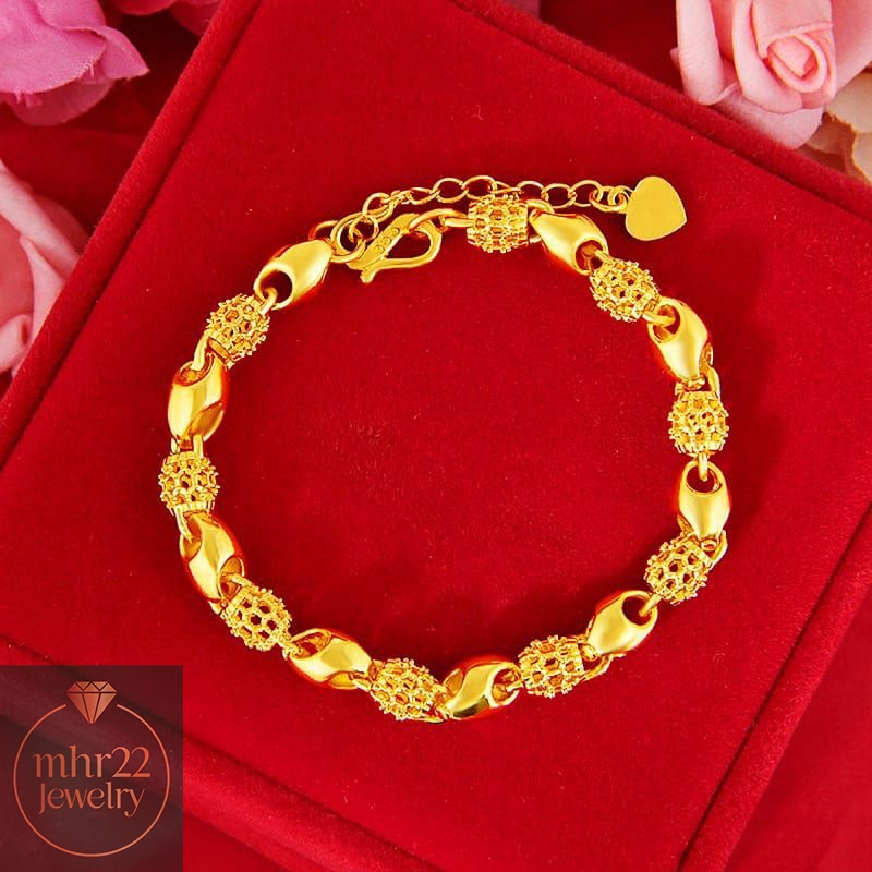 Gelang Tangan Model Hong Kong Bola Bola Titanium Gold Untuk Wanita
