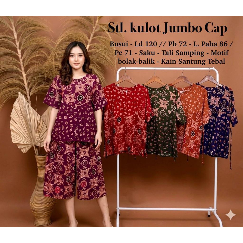 One set/ set kulot 3/4 jumbo batik cap Pekalongan