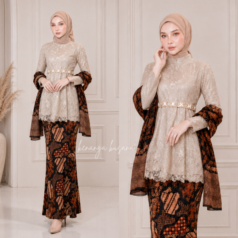 SET KEBAYA RORO CREAM BASEERA BY kenanga busana KEBAYA BRUKAT COUPLE BASEERA ELSA Couple Tunangan La