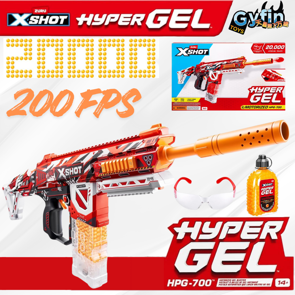 Zuru XShot Hyper 20.000 Gel HPG-700 Senapan Mainan Motorized 200 FPS, Peluru Gel, Pelindung Mata Wat