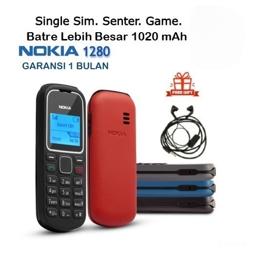HP NOKIA 1280 BARU GARANSI 1 BULAN SINGLE SIM SENTER GAME 1020mAh