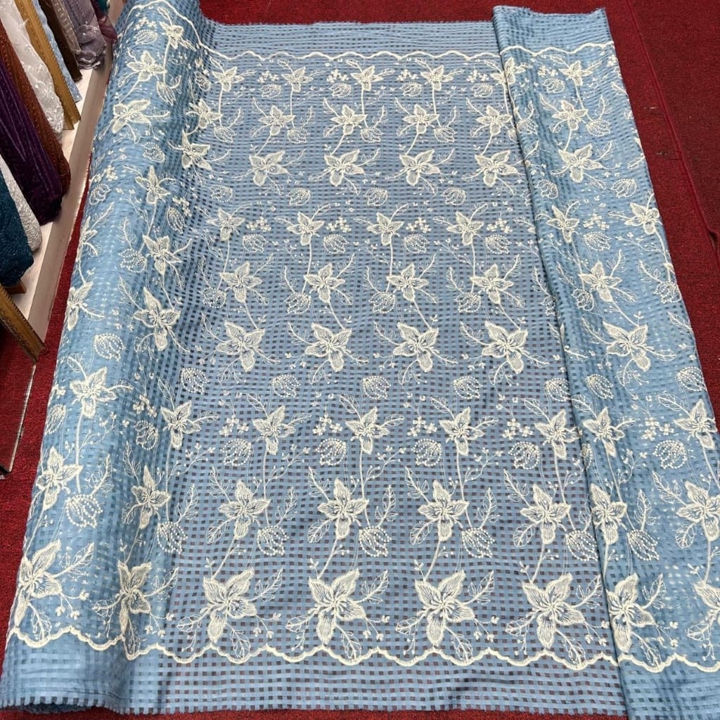 Bahan Kain Organza Bordir 3d Bunga  Timbul Motif Terbaru