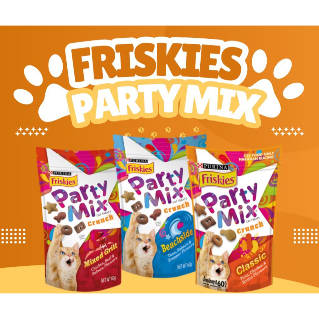 Friskies Party Mix All Varian 60 Gram / Camilan Kucing / Makanan Kering Kucing