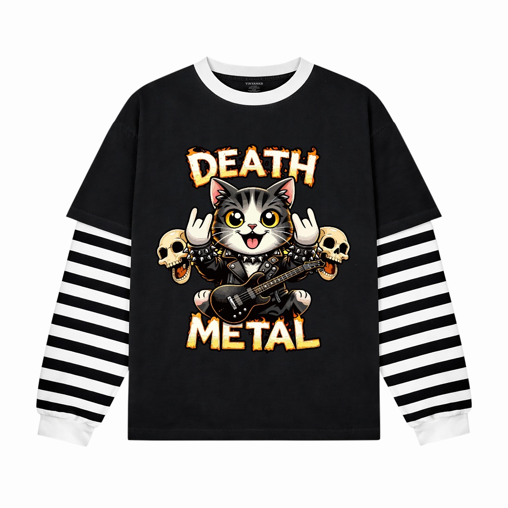 T-shirt Double Layer Salur DL RIB DEATH METAL Kaos Distro Long Sleeve Unisex Bahan Catton Combed 24s