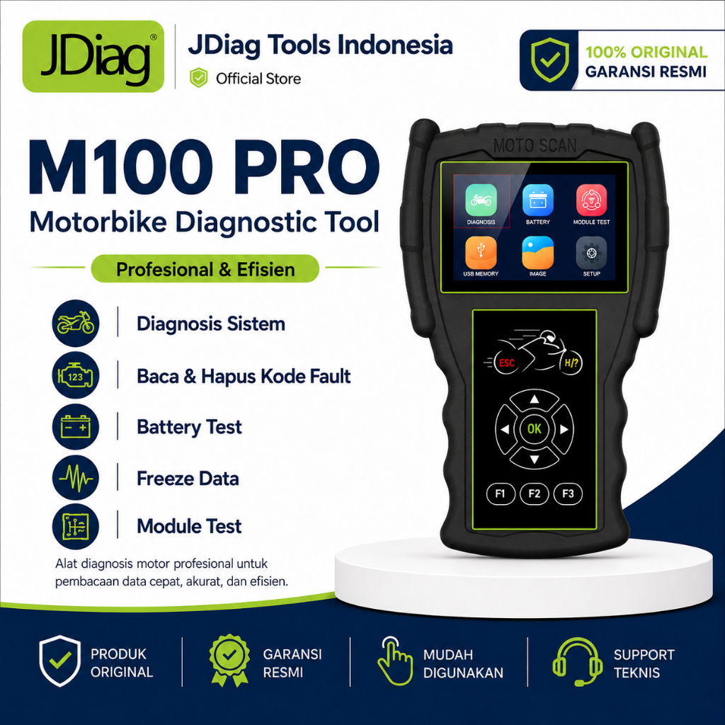 100% ORIGINAL JDIAG M100 PRO SCANNER MOTOR JDIAG M 100 HITAM SCAN SEPEDA MOTOR HONDA ECU OBD2