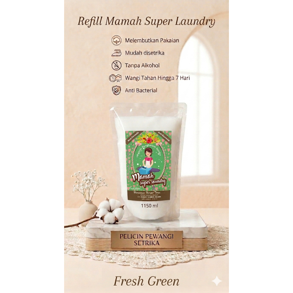 (REFILL/POUCH) FRESH GREEN Pewangi Setrika MAMAH SUPER LAUNDRY | Pewangi Laundry | Parfum Setrika