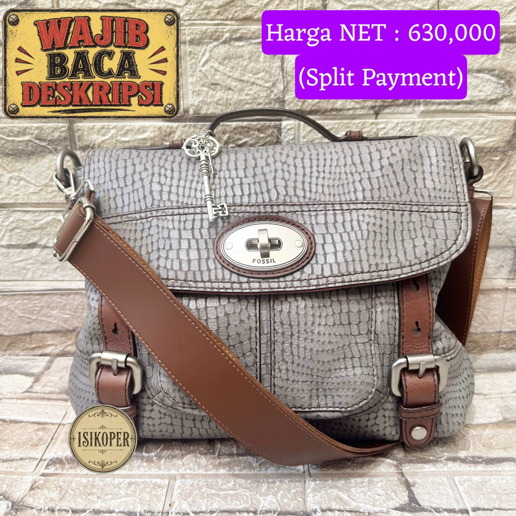 669# NET-Preloved Fossil Maddox Messanger Snake Skin Top Handle Crossbody (key ala ala, talpan pengg