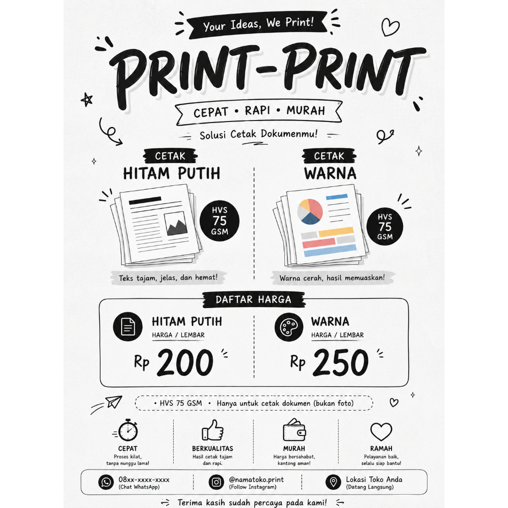Jasa Print Warna Hitam Putih Termurah A4