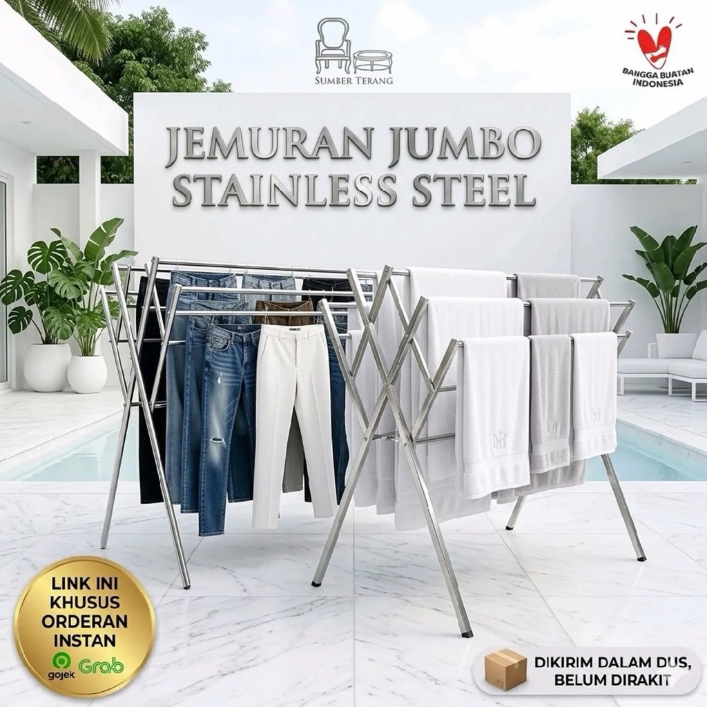 Bina Karya Jemuran Baju Jumbo Stainless Steel Jumbo Rak Handuk Jemuran Lipat Murah Jemuran Pakaian S
