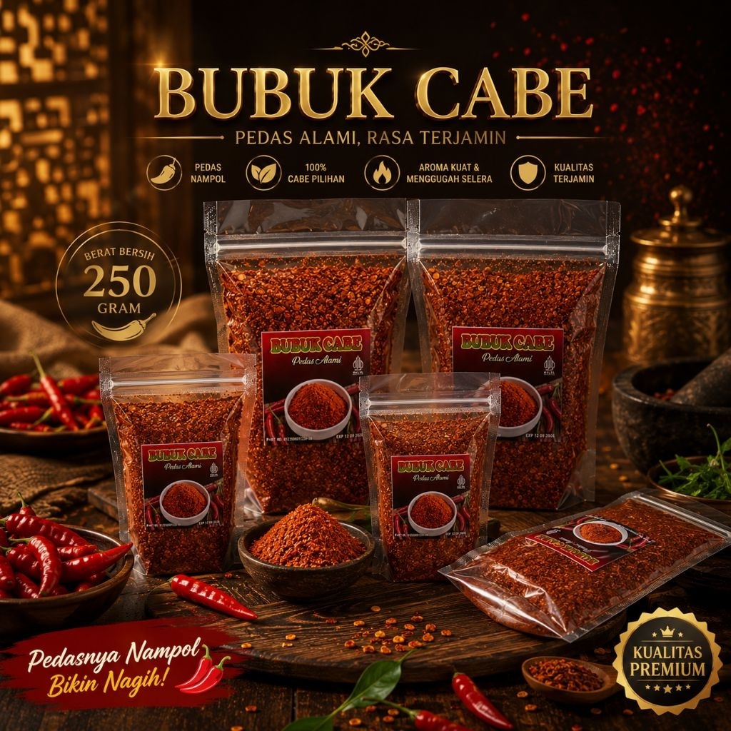 CABE BUBUK KASAR 250g,MANIS,GURIH,CABE GILING,CHILIFLAKES,ABONCABE,AIDA,CABE 1KG
