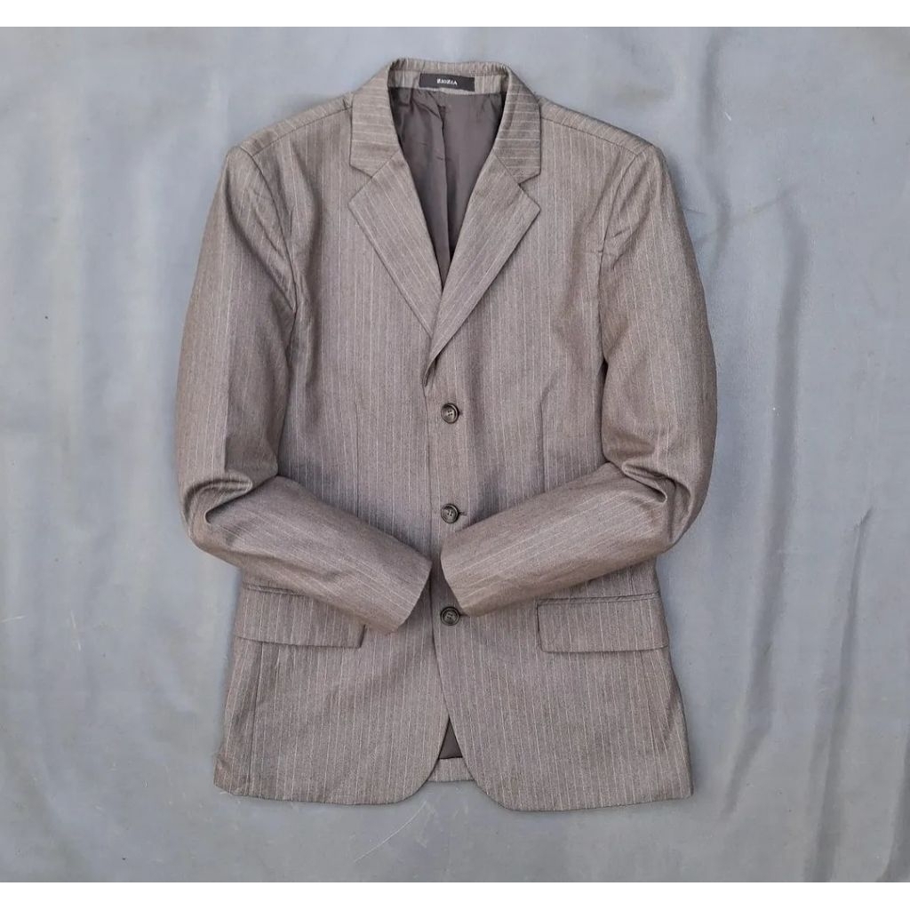 j39/ziozia/size L/jas slimfit pria bahan wool/jas coklat pria motif garis mewah/blazer casual