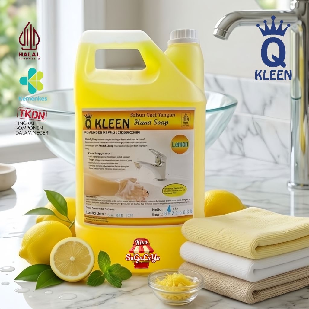 Q KLEEN Hand Soap LEMON 4L – Sabun Cuci Tangan Cair Wangi LEMON, Higienis & Lembut di Kulit