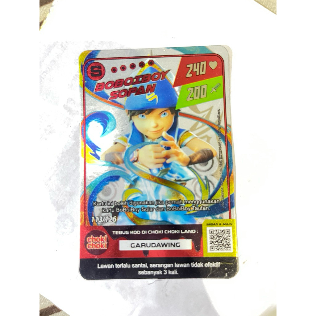 boboiboy card S Sopan + bonus 10 kartu basic random