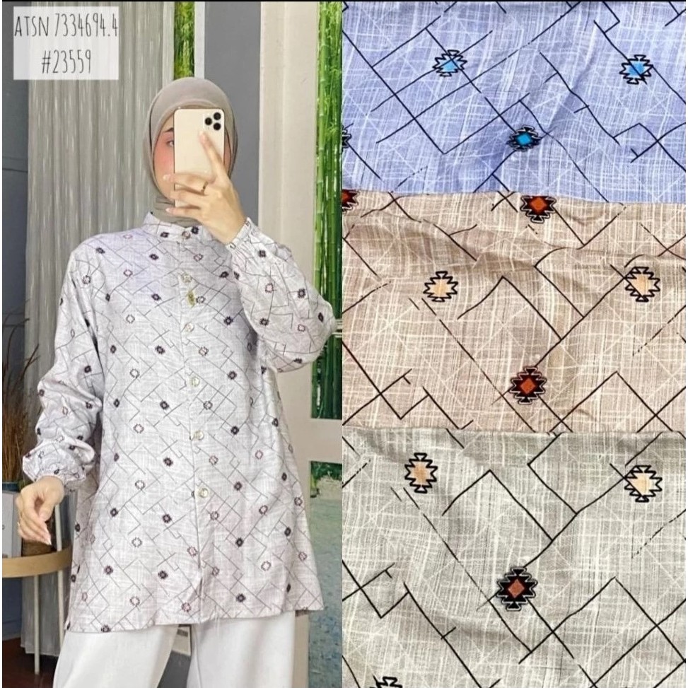 Atasan Kemeja Blouse Katun Heringbone by Qla