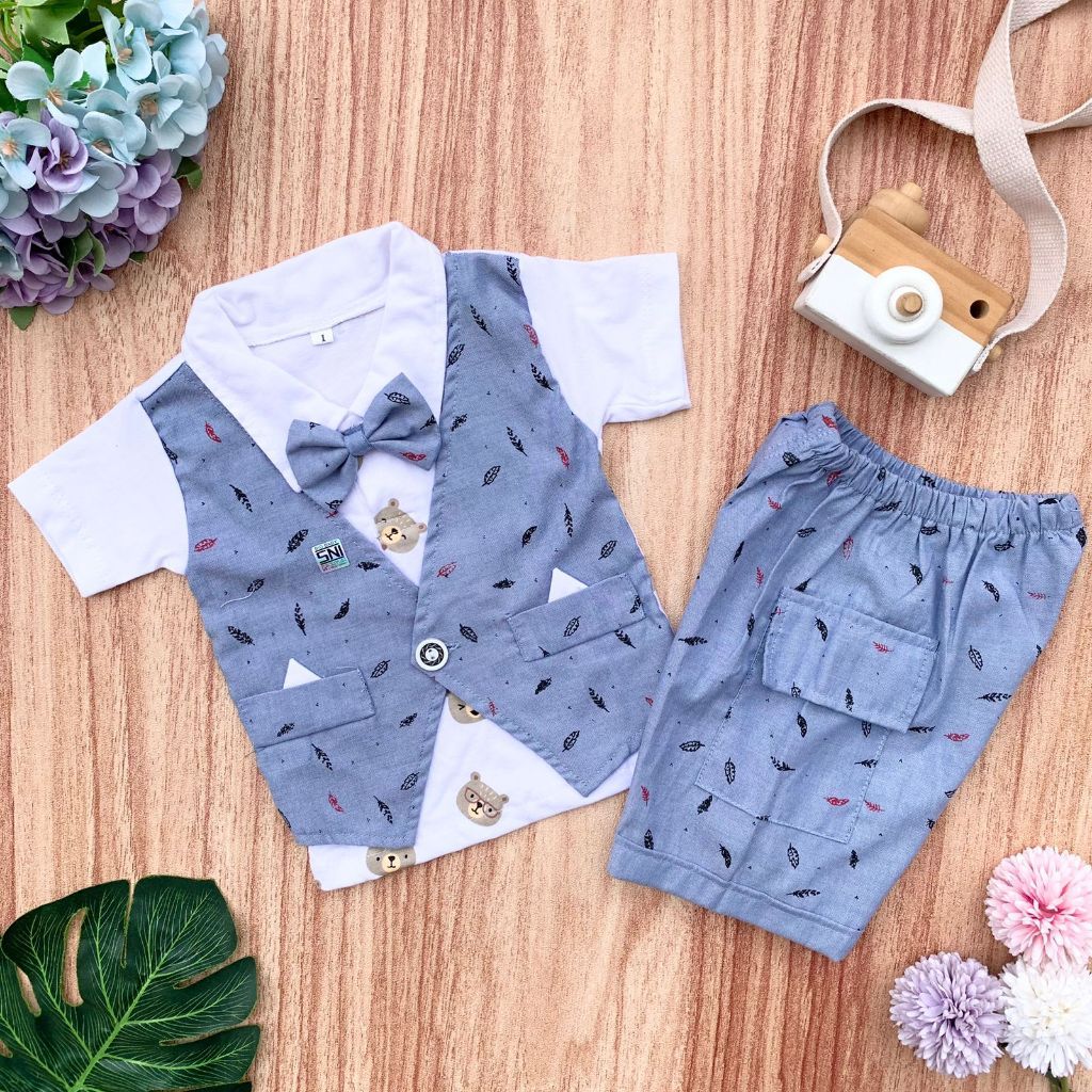 THEOBABY SETELAN BAJU ROMPI/TUXEDO 0-6 BULAN BAYI LAKI-LAKI PERGI JALAN KEREN -JOSH