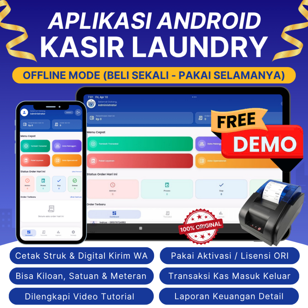 Aplikasi Kasir Laundry Android Lengkap - SEKALI BAYAR - CETAK STRUK - INDRYA KASIR LAUNDRY