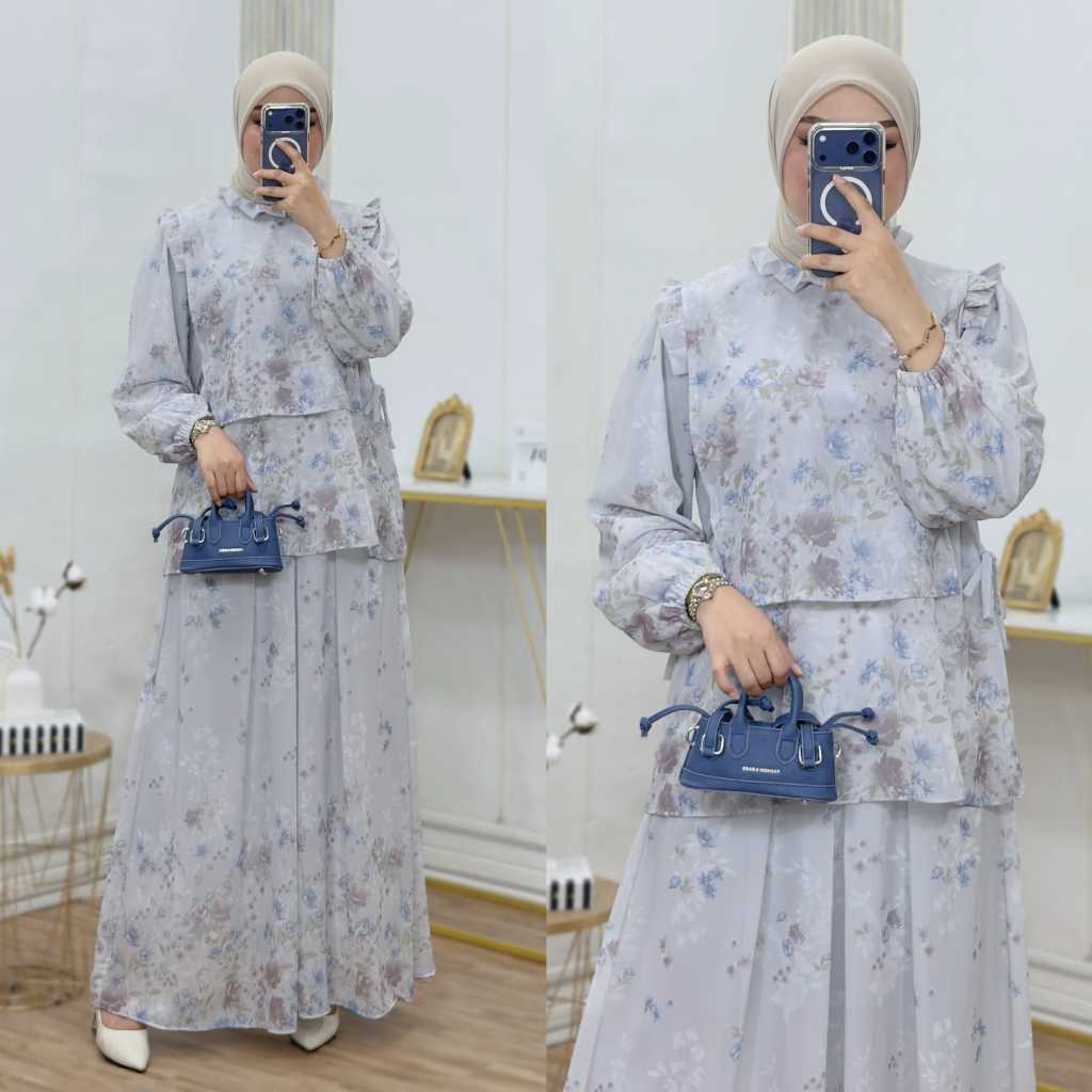 LIBUNCA - Setelan Rok Muslim Wanita Bahan Ceruty Babydoll Premium – Baju Model Rompi + Rok Panjang B