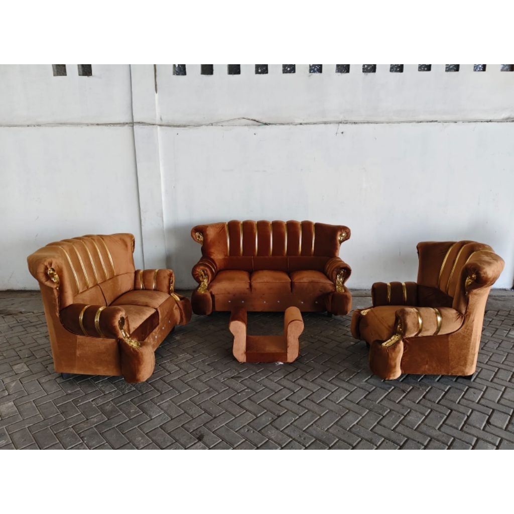 SOFA JAGUAR LIST GOLD JUMBO PREMIUM BLUDRU DAN KALEP , WILAYAH LAMPUNG ONLY