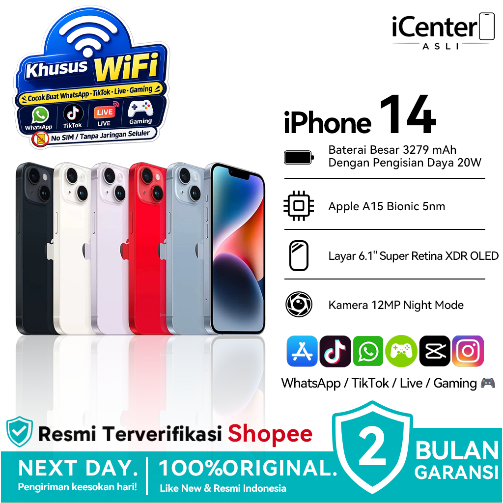 iPhone 14 Second Original 128GB 256GB WiFi Only Fullset Good Condition