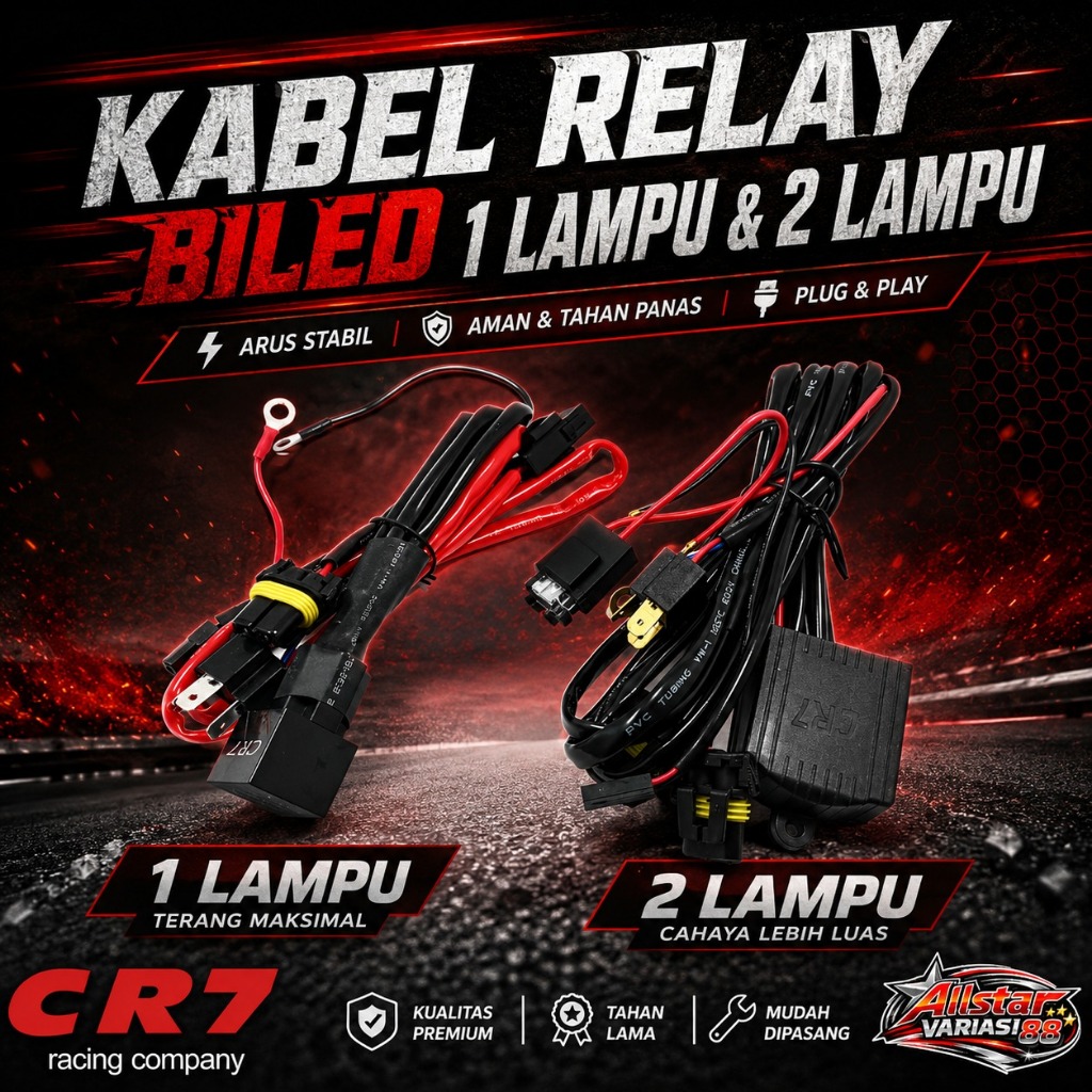 Kabel Relay BiLED CR7 1 Lampu & 2 Lampu – Wiring Headlamp BiLED Terang Stabil Plug & Play Universal 