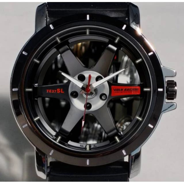 Jam Tangan Pria Velg rays Volks Strap Rubber Gambar Custom Black Analog